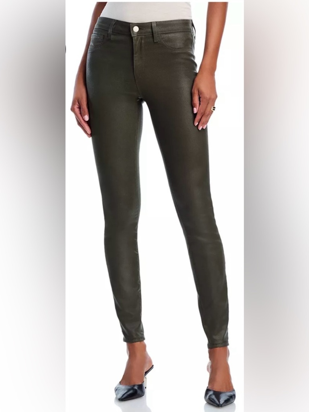 L’ AGENCE Marguerite Coated High Rise Skinny Jeans in Deep Olive